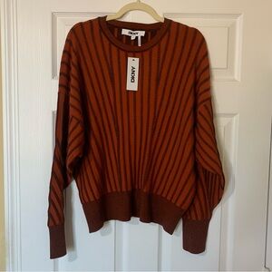 DKNY Women's Rust‎ and Black Long Sleeve Striped Sweater XL